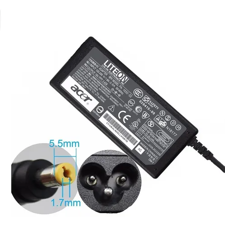 Cargador Original Acer 65W 19V 3.42A Conector 5.5 x 1.7 mm AK.065AP.013 1