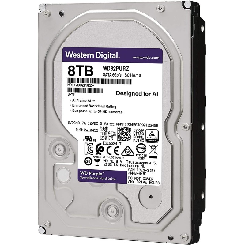 Disco Duro Interno Video Vigilancia 8Tb Morado 128Mb 3.5 In Sata 6Gb/S 5640 Rpm Wd84Purz 1