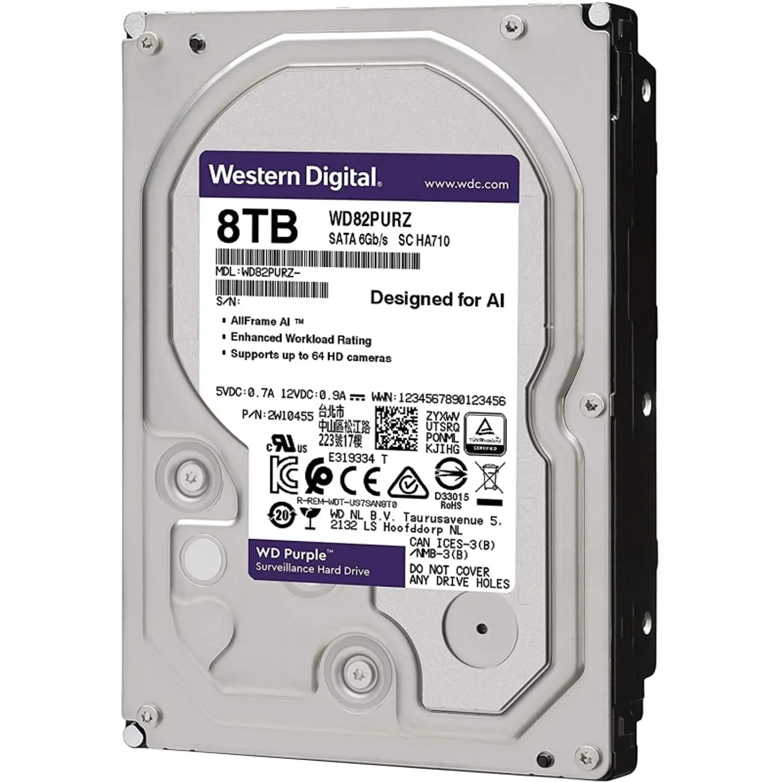 Disco Duro Interno Video Vigilancia 8Tb Morado 128Mb 3.5 In Sata 6Gb/S 5640 Rpm Wd84Purz 1