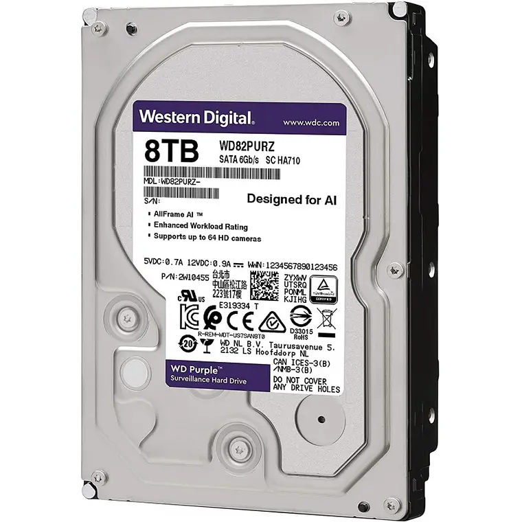 Disco Duro Interno Video Vigilancia 8Tb Morado 128Mb 3.5 In Sata 6Gb/S 5640 Rpm Wd84Purz 1