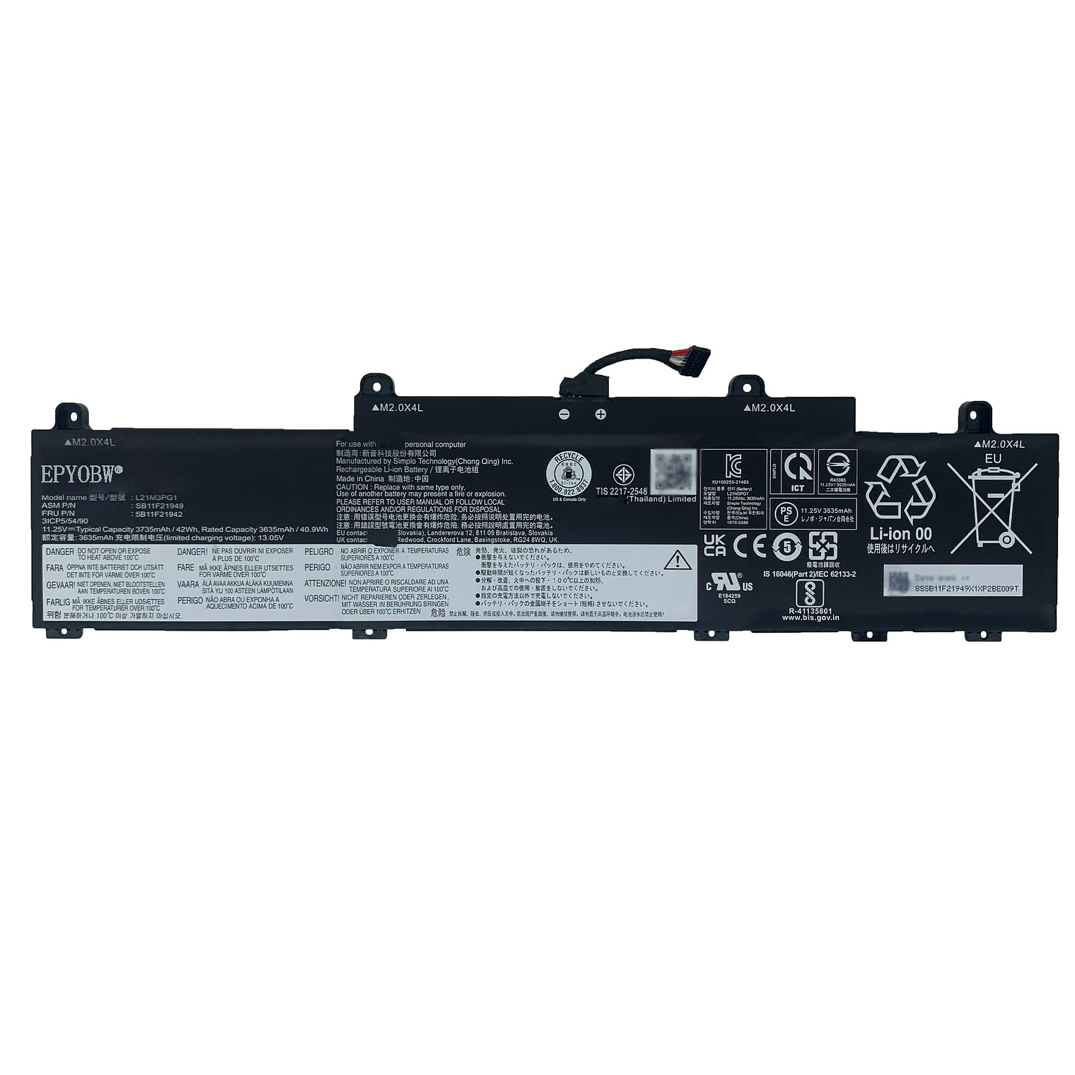 Bateria Lenovo Thinkpad L14 Gen 3 L15 Gen 3 42Wh 5B11H56339 5B11H56338 1