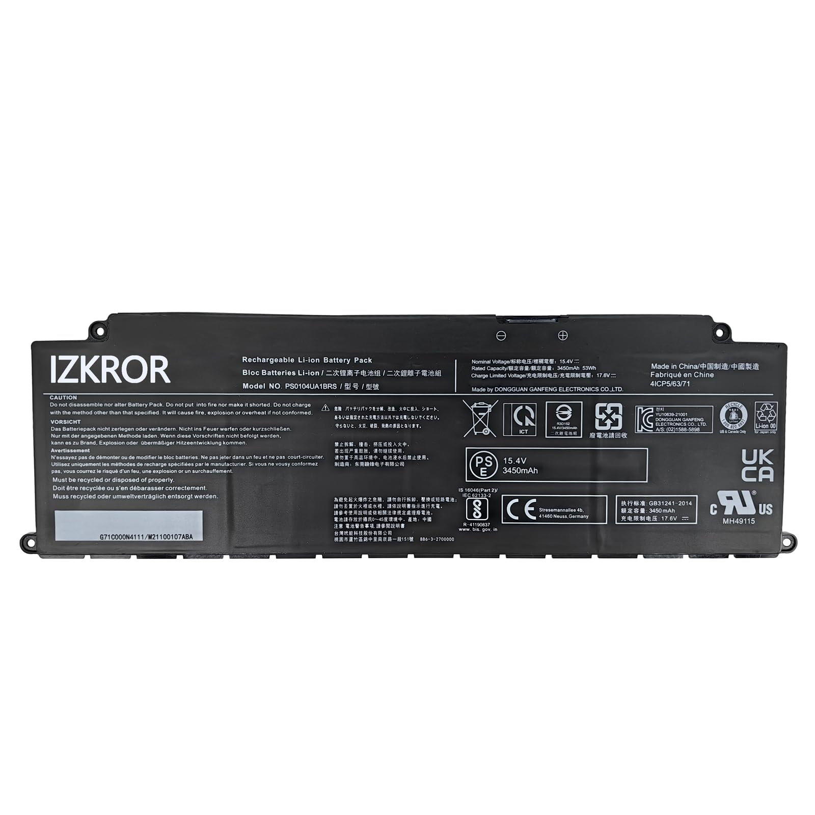 Bateria Toshiba Dynabook 15.4V 3450Mah 4 Celdas Ps0104Ua1Brs 1