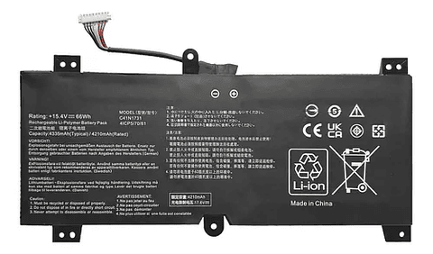 Bateria Para Aus Rog Strix Gl704Gw 66W 15.4V C41N1731 Type C C41N1731