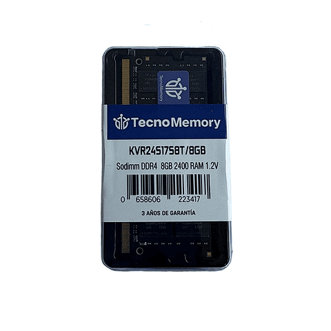 Memoria RAM Tecnomemory SODIMM DDR4 8GB 2400MHz KVR24S17S8T/8GB