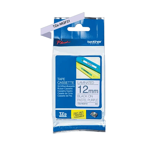 Cinta Laminada Negro Sobre Lila Pastel 12Mm X 4Mts