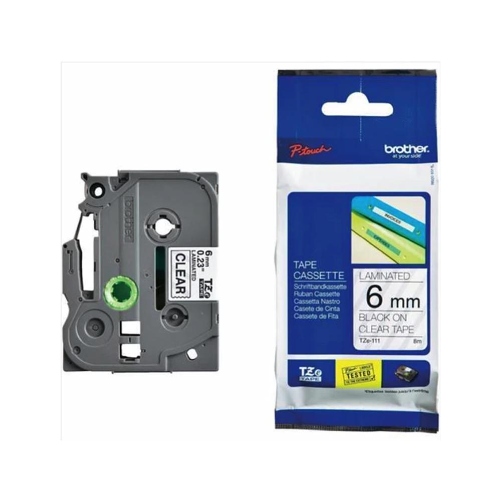 Cinta Brother Laminada Tze111 Negro -Transparente 1