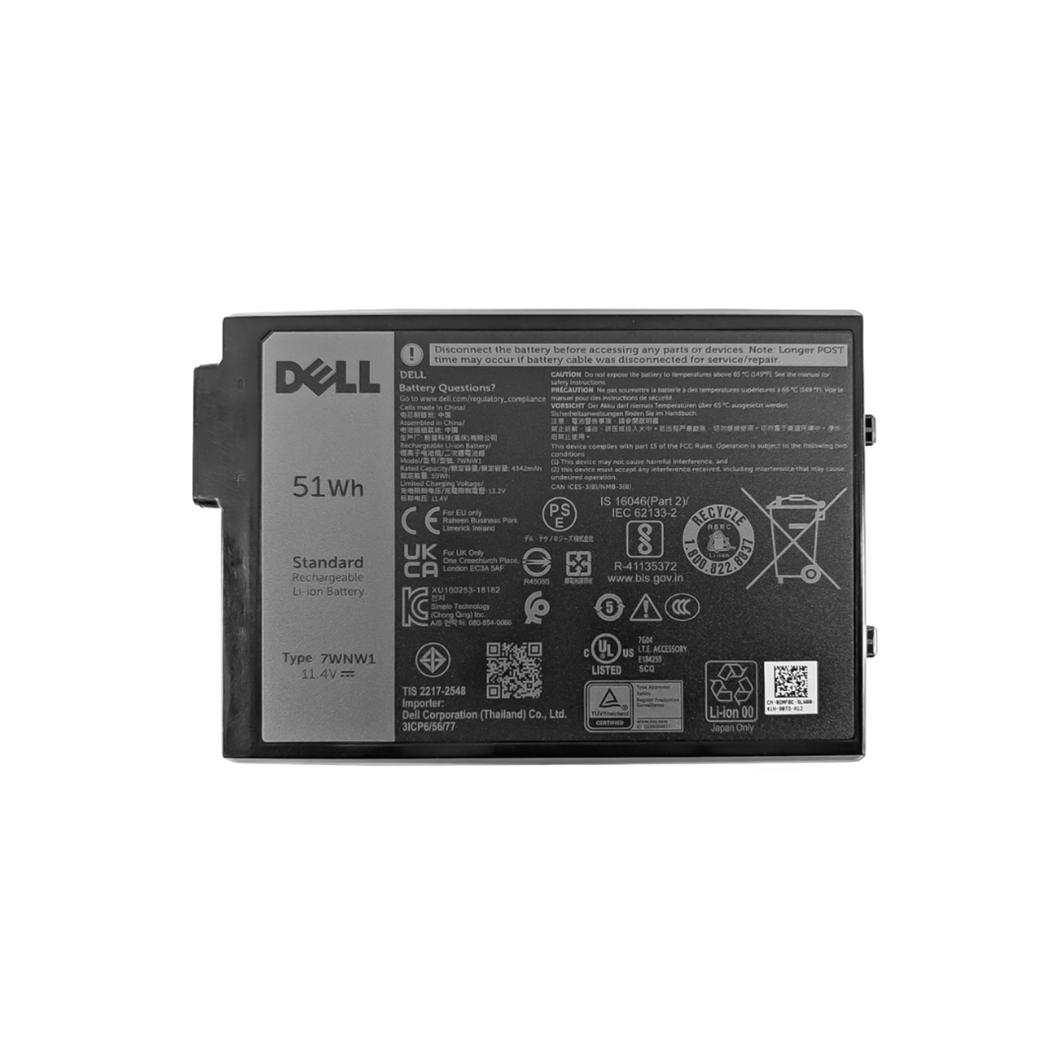 Bateria Original Dell 7Wnw1 0Dmf8C Black 4342Mah 51Wh 11.4V 7Wnw1 1
