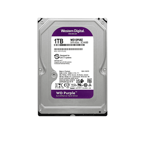 Disco Duro WD Purple 1TB 3.5” SATA III 6Gb/s 5400RPM WD10PURZ