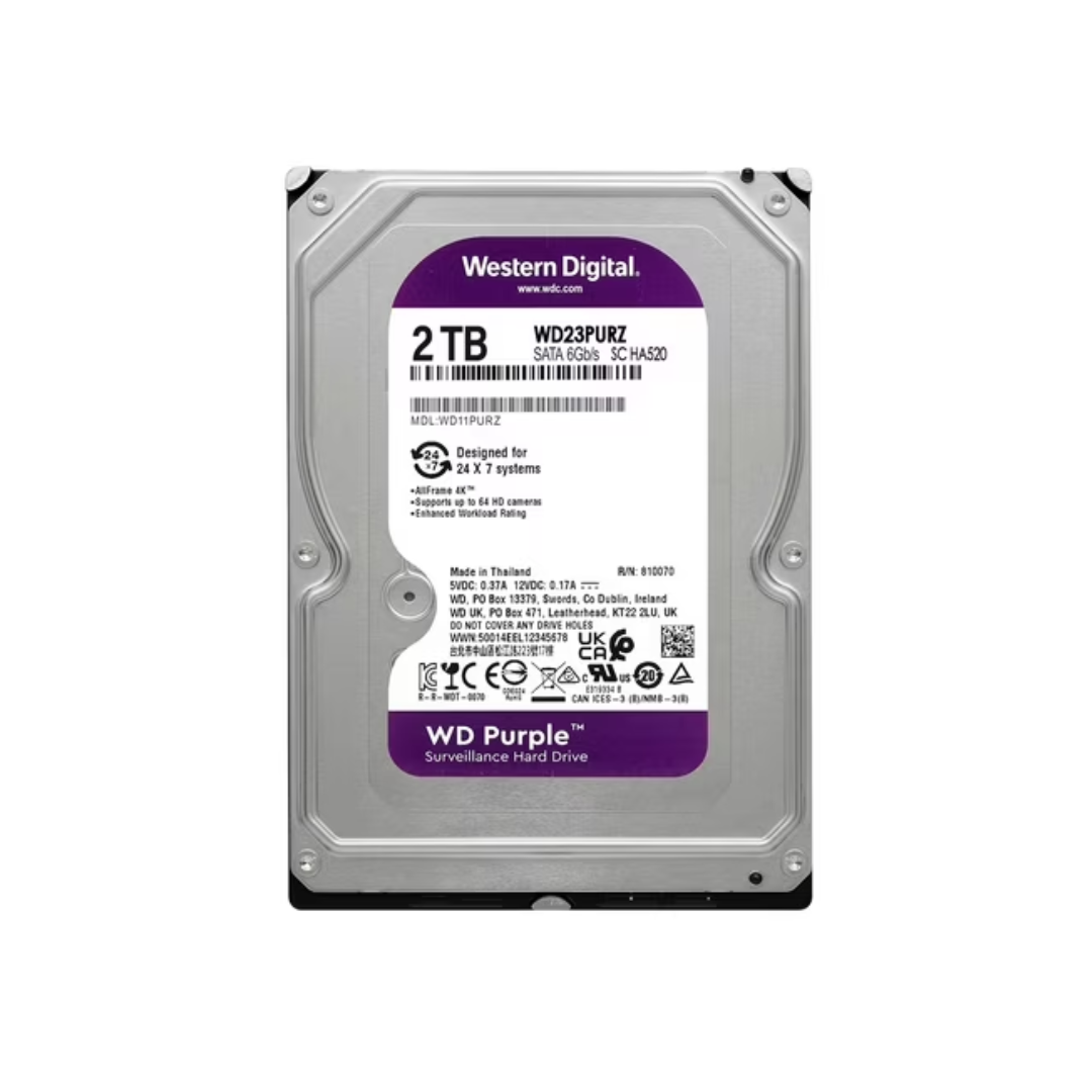 Disco Duro de Videovigilancia WD Purple 2TB 3.5” SATA 6Gb/s 5400RPM WD23PURZ 2