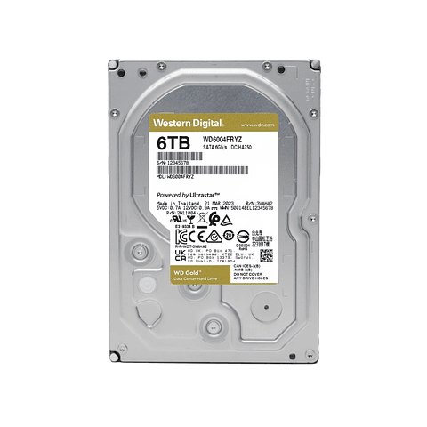 Disco Duro Interno WD Gold 6TB 3.5” SATA 6Gb/s 7200RPM WD6004FRYZ