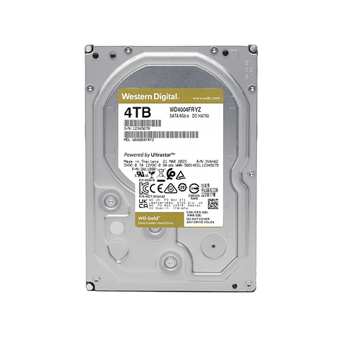 Disco Duro WD Gold 4TB 3.5” SATA III 6Gb/s 7200RPM WD4004FRYZ