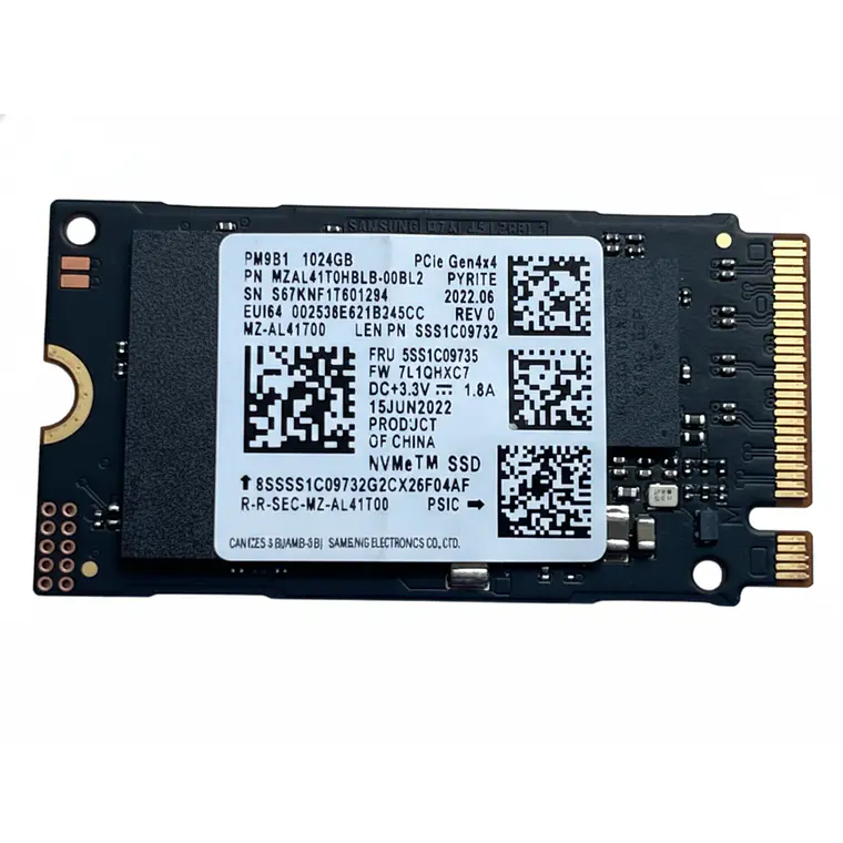 Unidad SSD SAMSUNG 1TB (1024 GB) M.2 2242 NVMe PCIe Gen 4x4 Single side MZ-AL41T00 PM9B1 1