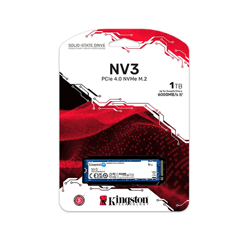 Unidad Kingston NV3 SSD 1TB PCI-E 4.0 x4 NVMe M.2 2280 6000MB/S SNV3S/1000G