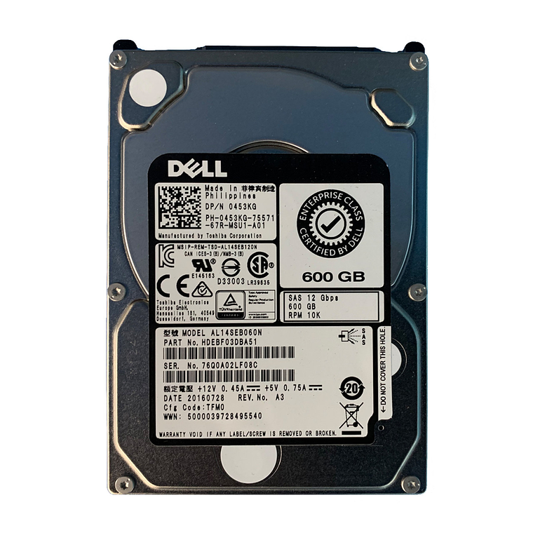 Disco Duro Dell 600-GB 12G 10K 2.5 SAS W/G176J 453KG 1