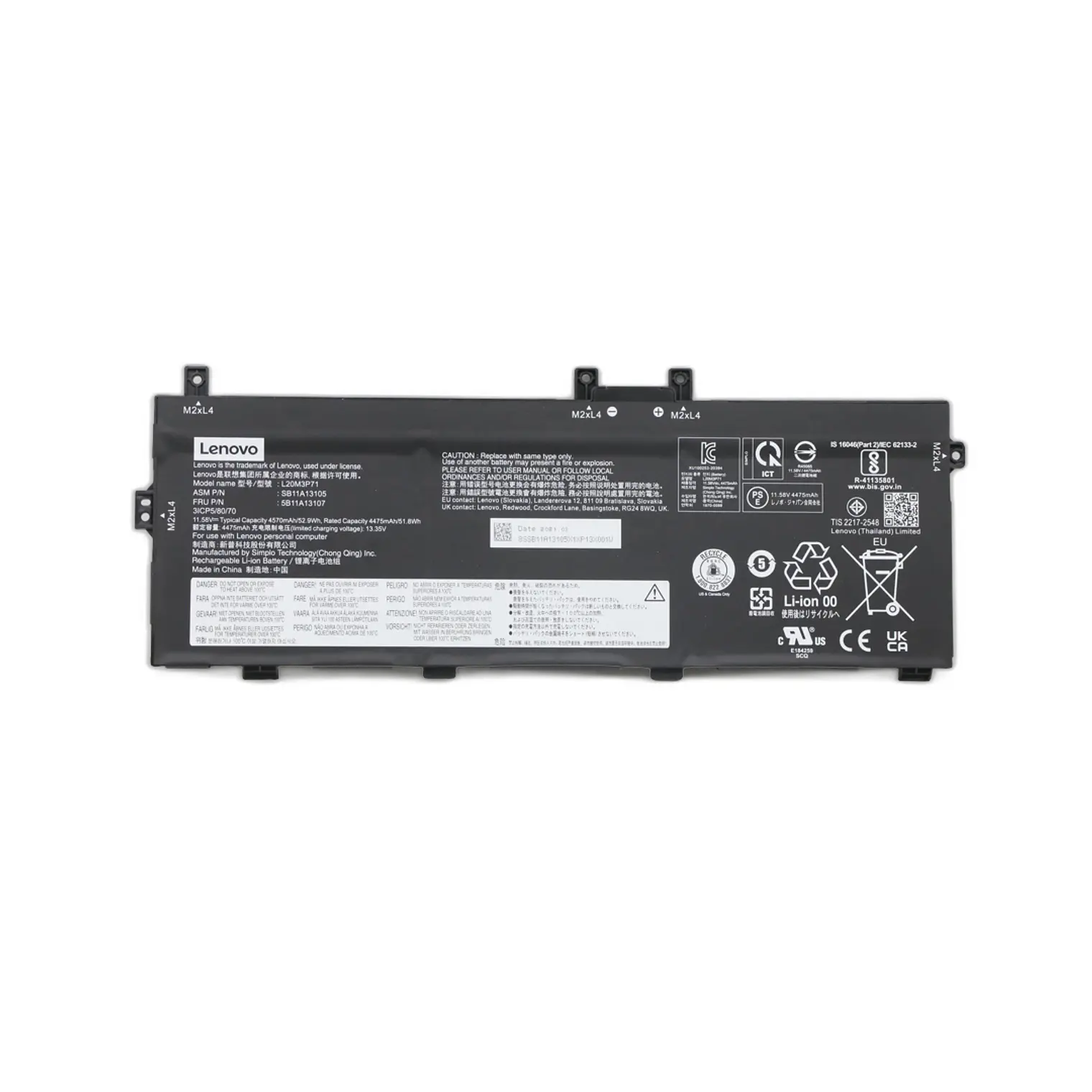Batería Lenovo Thinkpad X13 Yoga Gen 2 L20M3P71 SB11A13105  11.58V 4570mAh 52,9Wh  5B11A13107 1