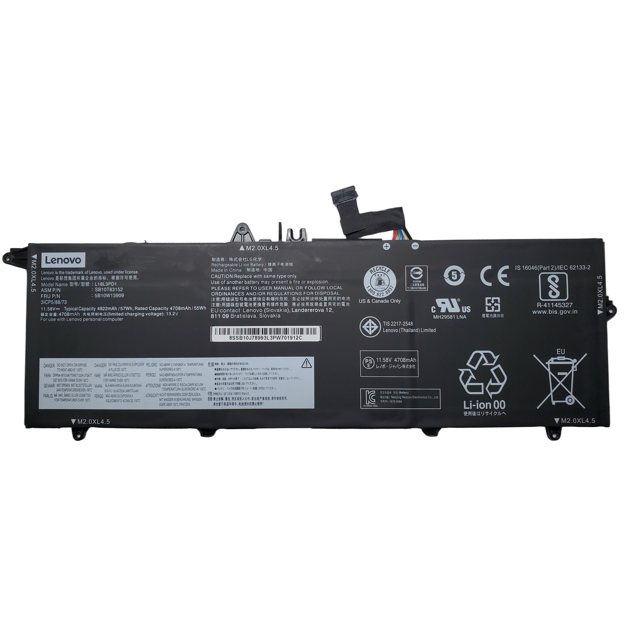 Batería 11.52V 4850Mah 57Wh  Lenovo Thinkpad T490S T14S  02Dl014 5B10W13910 5B10W51836 1