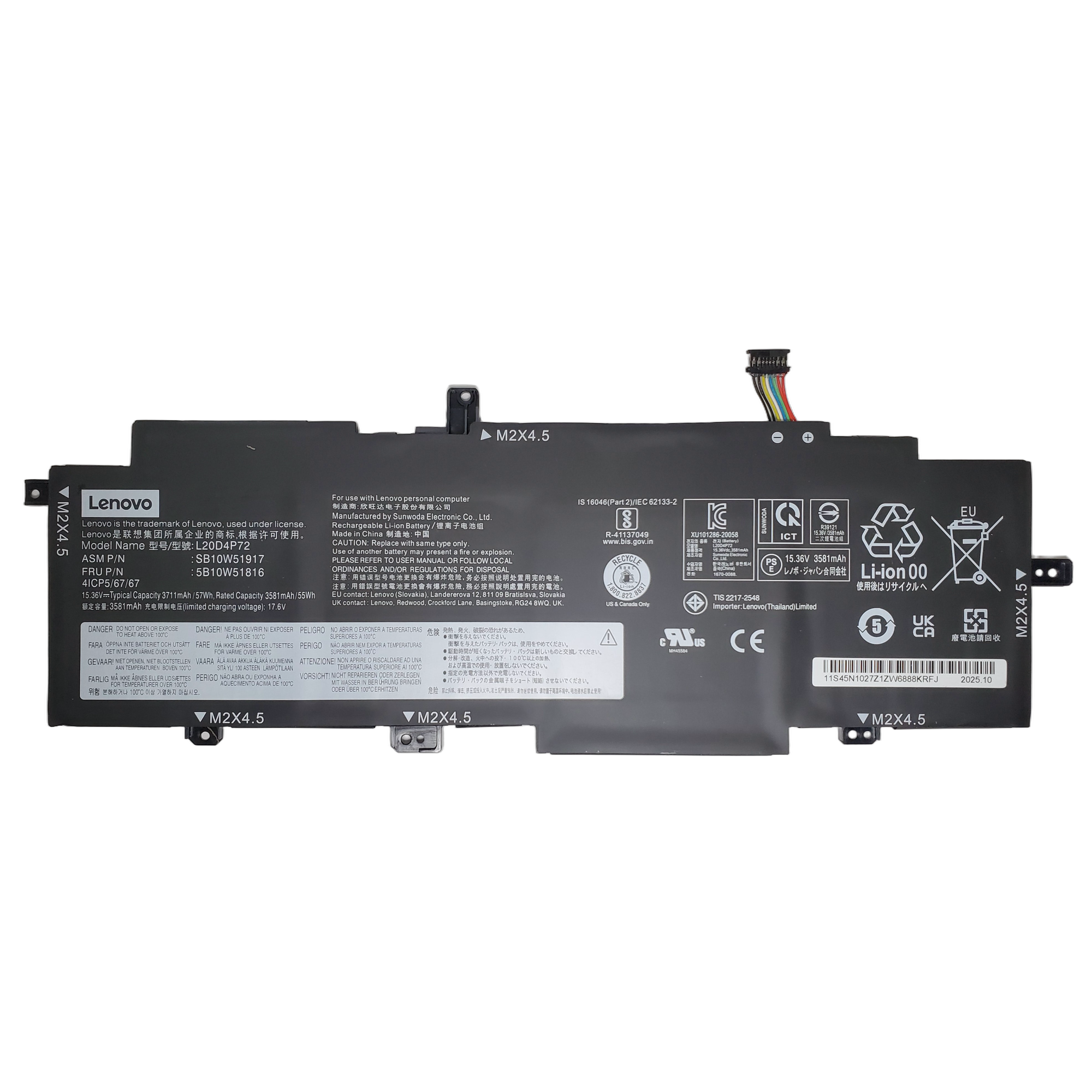 Bateria Lenovo Thinkpad T14s Gen 2 57Wh L20M4P72 SB10W51915 4ICP5/67/67Q 5B10W51814 5B10W13976 1
