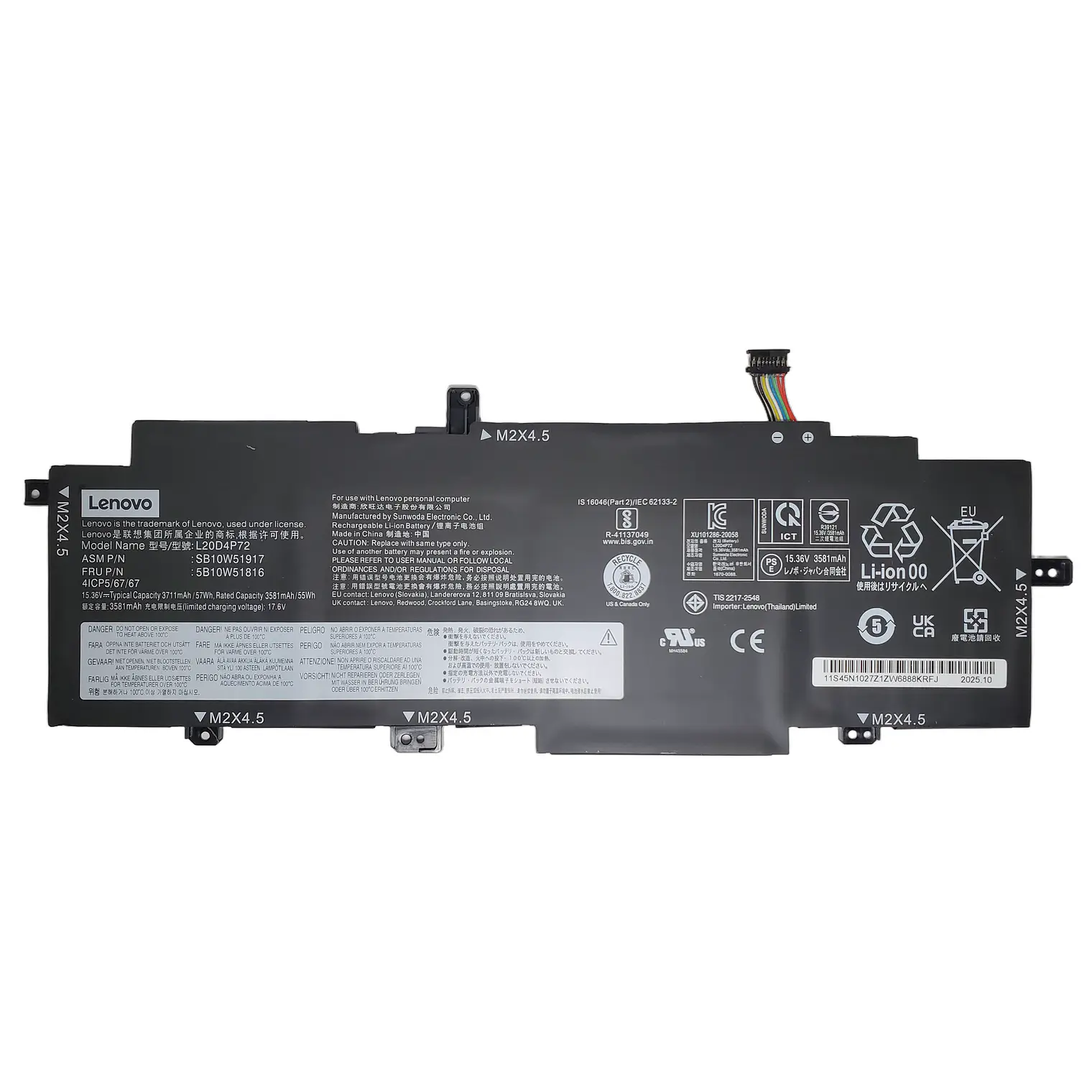 Bateria Lenovo Thinkpad T14s Gen 2 57Wh L20M4P72 SB10W51915 4ICP5/67/67Q 5B10W51814 5B10W13976 1