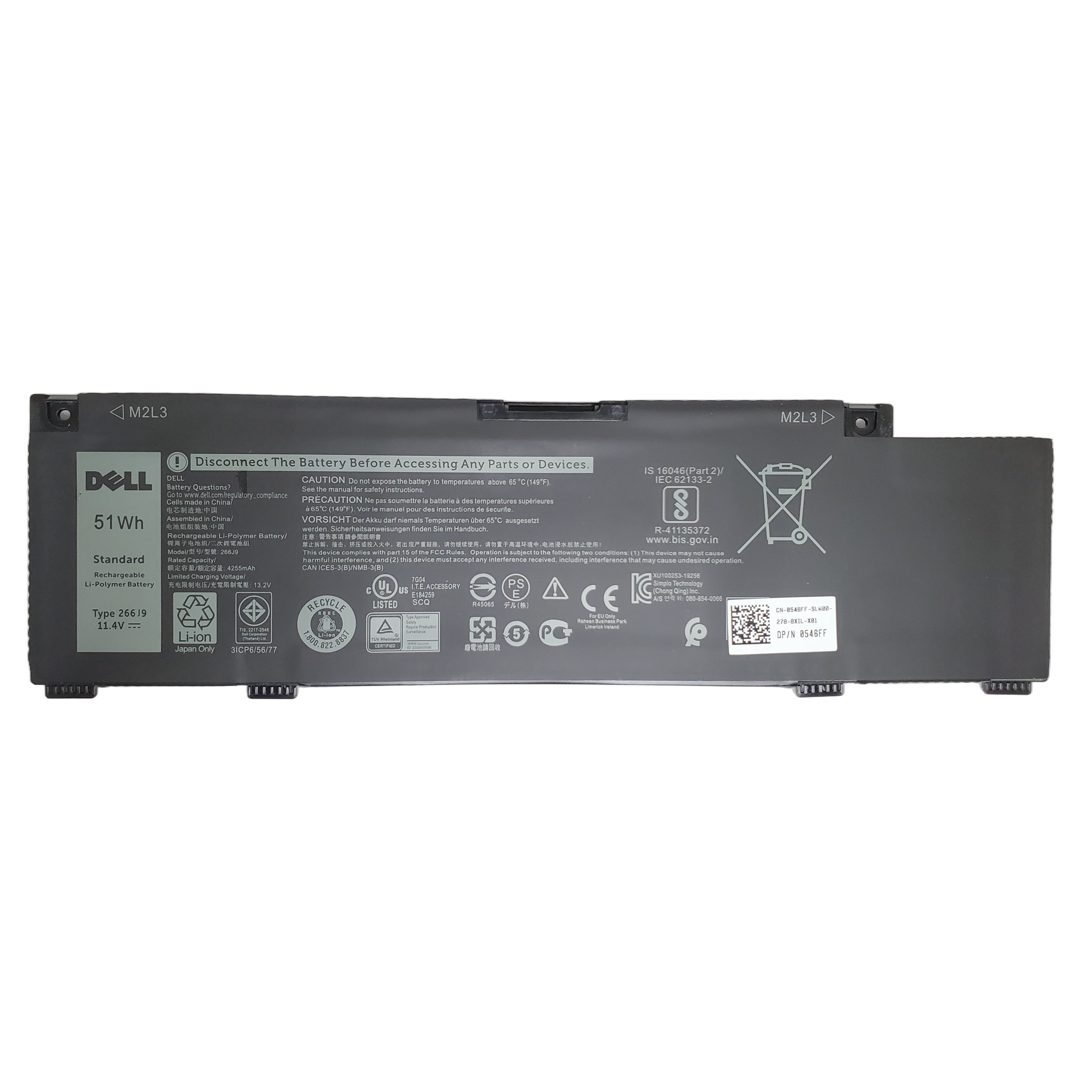 Batería Dell Inspiron 3 Celdas 51Wh 11.4V G3 3790 3590 Tipo A 266J9 1