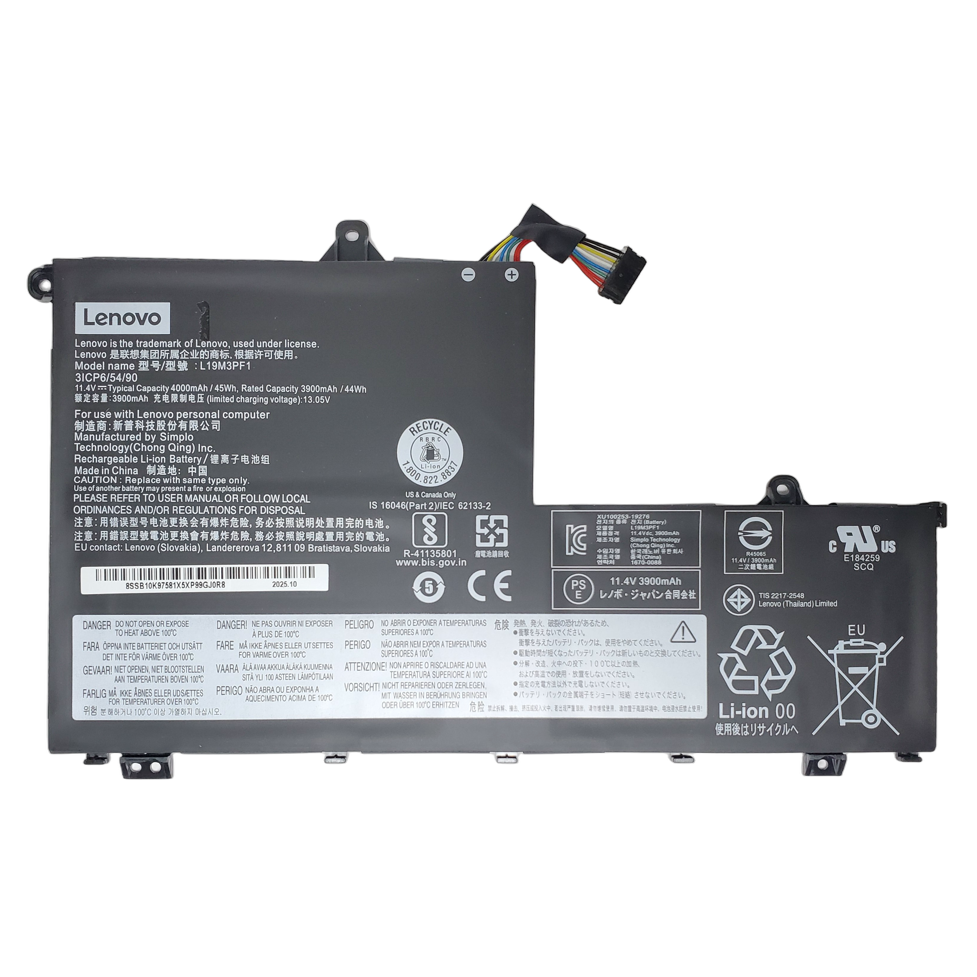 Bateria Lenovo Thinkbook 14-IML 20RV Series 11.55V 55WH 3 Celdas L19D3PF2 L19M3PF2 5B10W67394 1