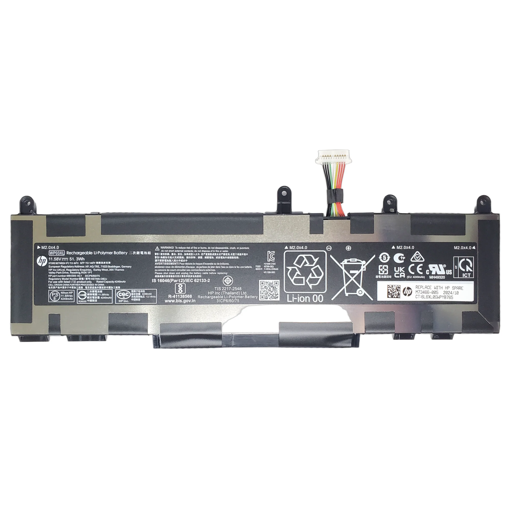 Bateria HP Elitebook WP03XL 1040 G9-865 G9  51.3Wh 11.58V  Hstnn-Lb8W M73466-005 1
