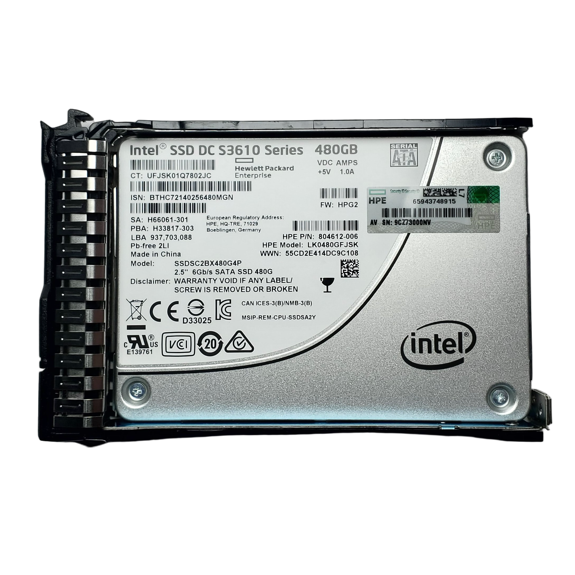 Unidad SSD Intel 480GB MLC SATA 6GBPS 2.5” Proliant G8 804612-006 2
