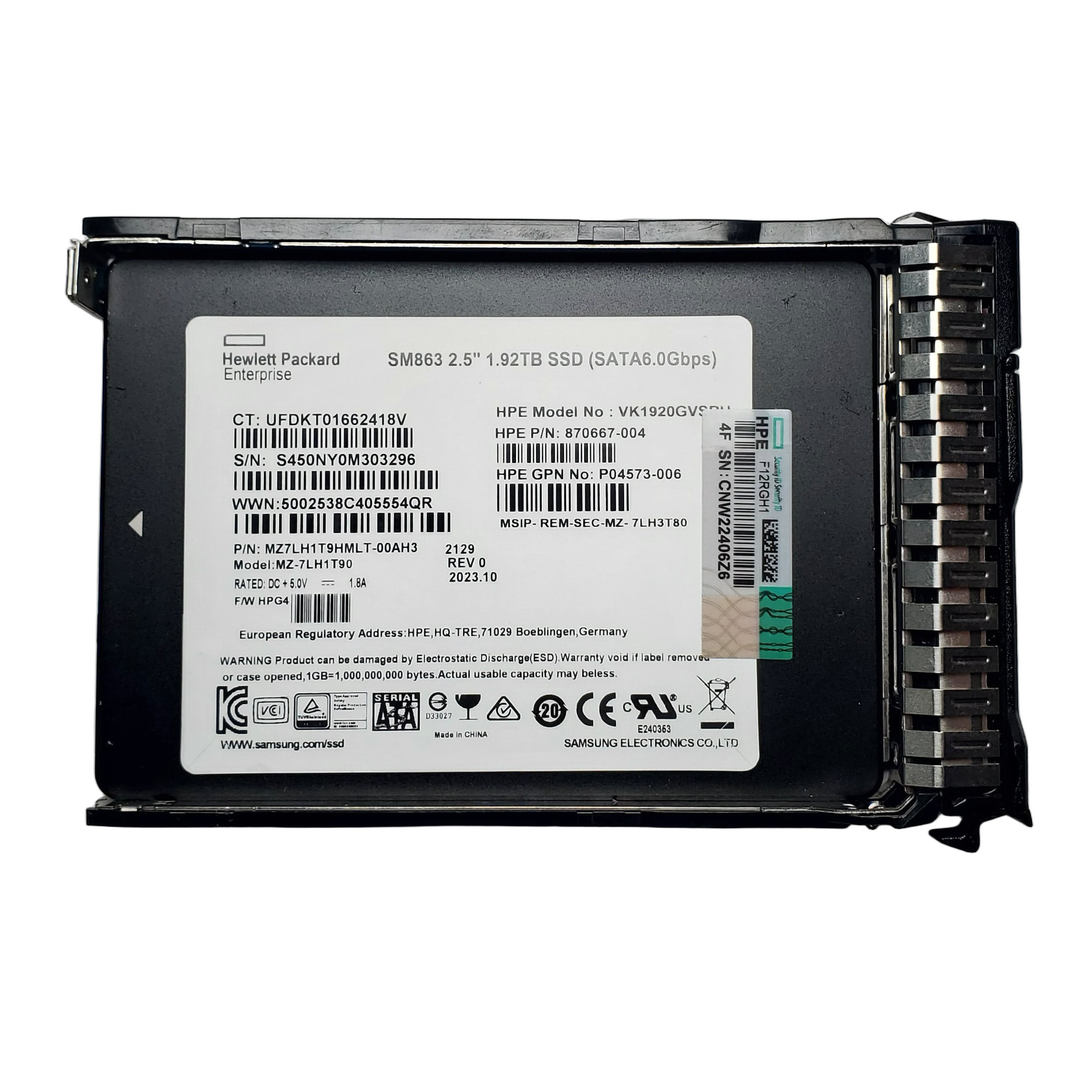 Unidad SSD HPE 1.92TB SATA 6G 2.5'' Sff Sc G8 G9 GEN10 875480-B21 875868-001 875513-B21 2
