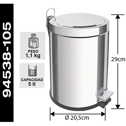 Basurero Pedal 5l Acero Inox Tramontina