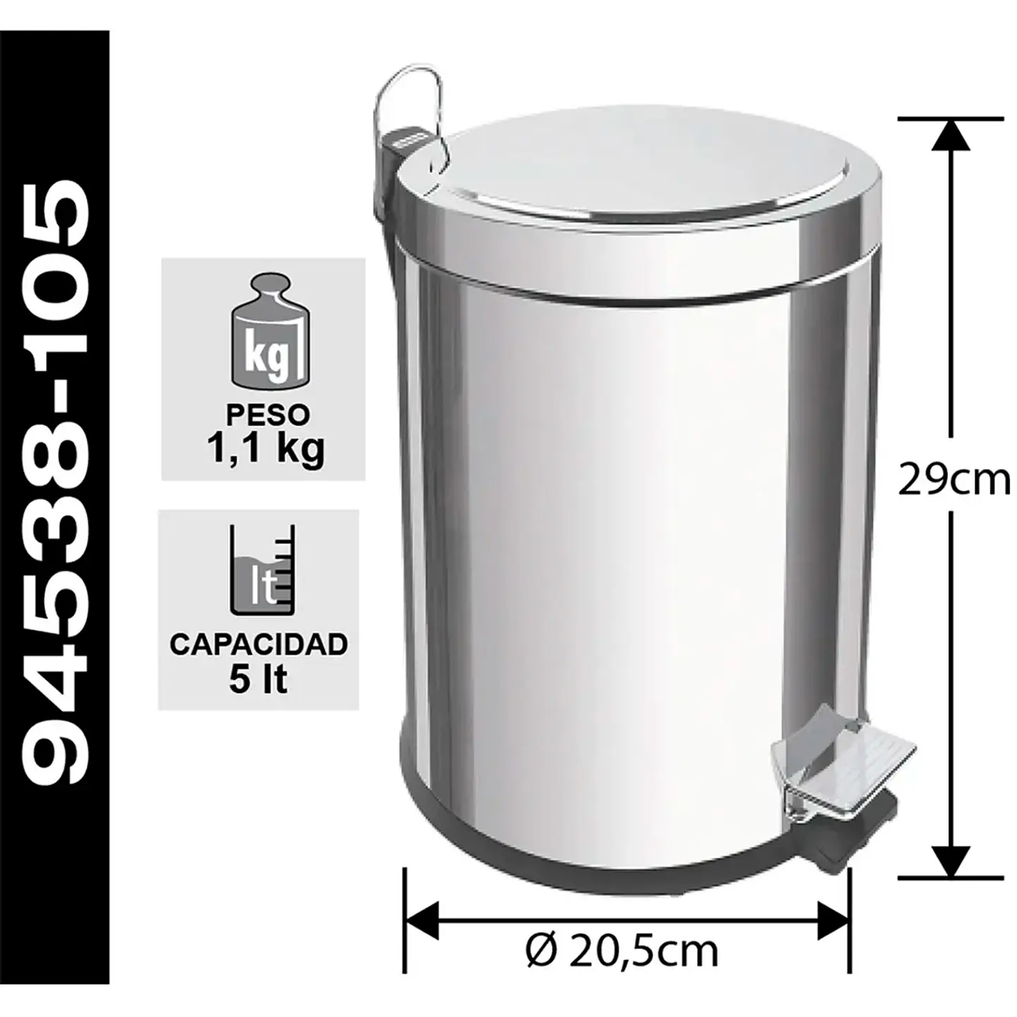 Basurero Pedal 5l Acero Inox Tramontina 2