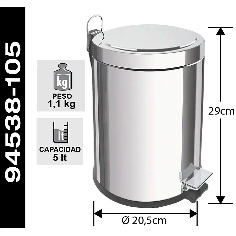 Basurero Pedal 5l Acero Inox Tramontina 2