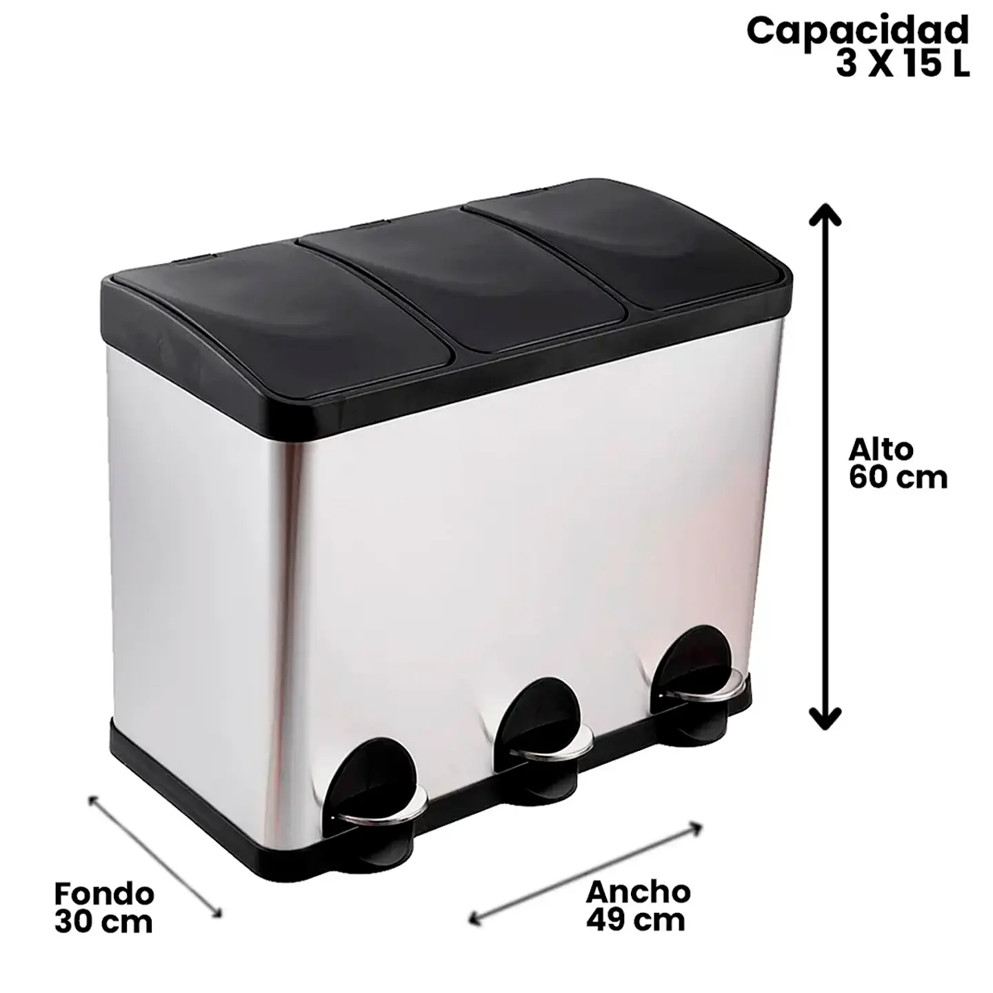 Basurero Triple Acero Inox Soin 15l X 3 2