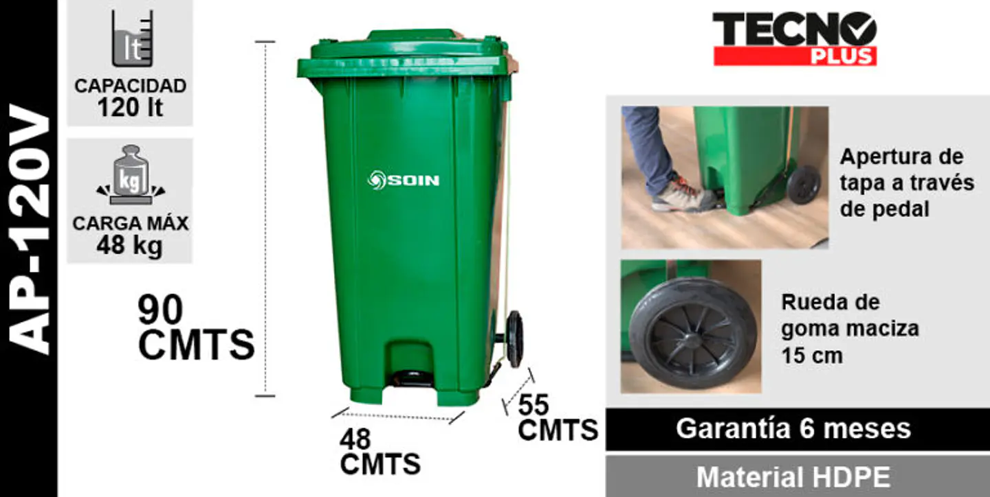 Basurero C/tapa, Rueda Y Pedal 120l 5