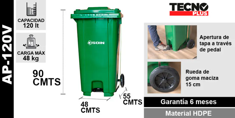 Basurero C/tapa, Rueda Y Pedal 120l 5