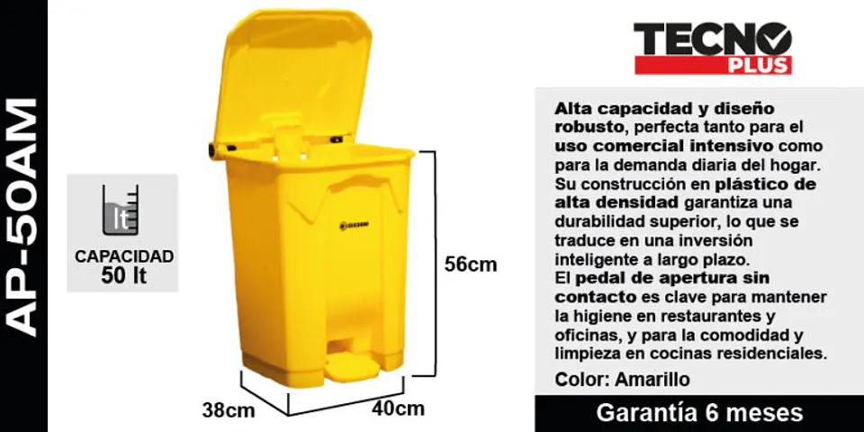Basurero Plastico 50l Amarillo 3