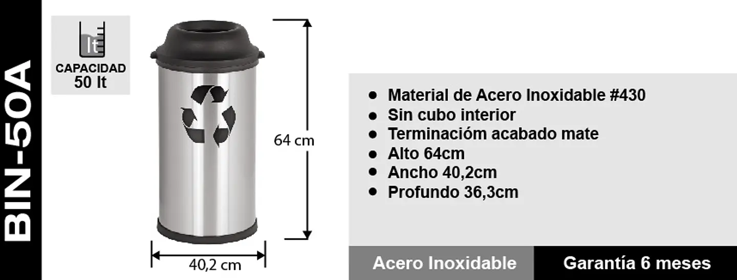 Basurero Acero Inox Soin 50l Abierto 4