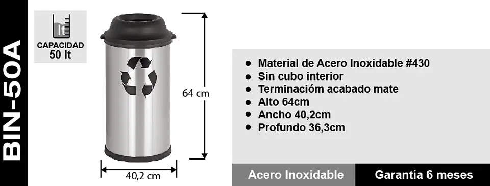 Basurero Acero Inox Soin 50l Abierto 4
