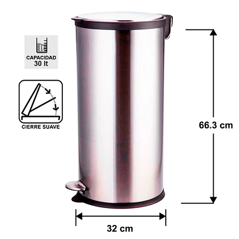 Basurero Acero Inox Cierre Suave 30l