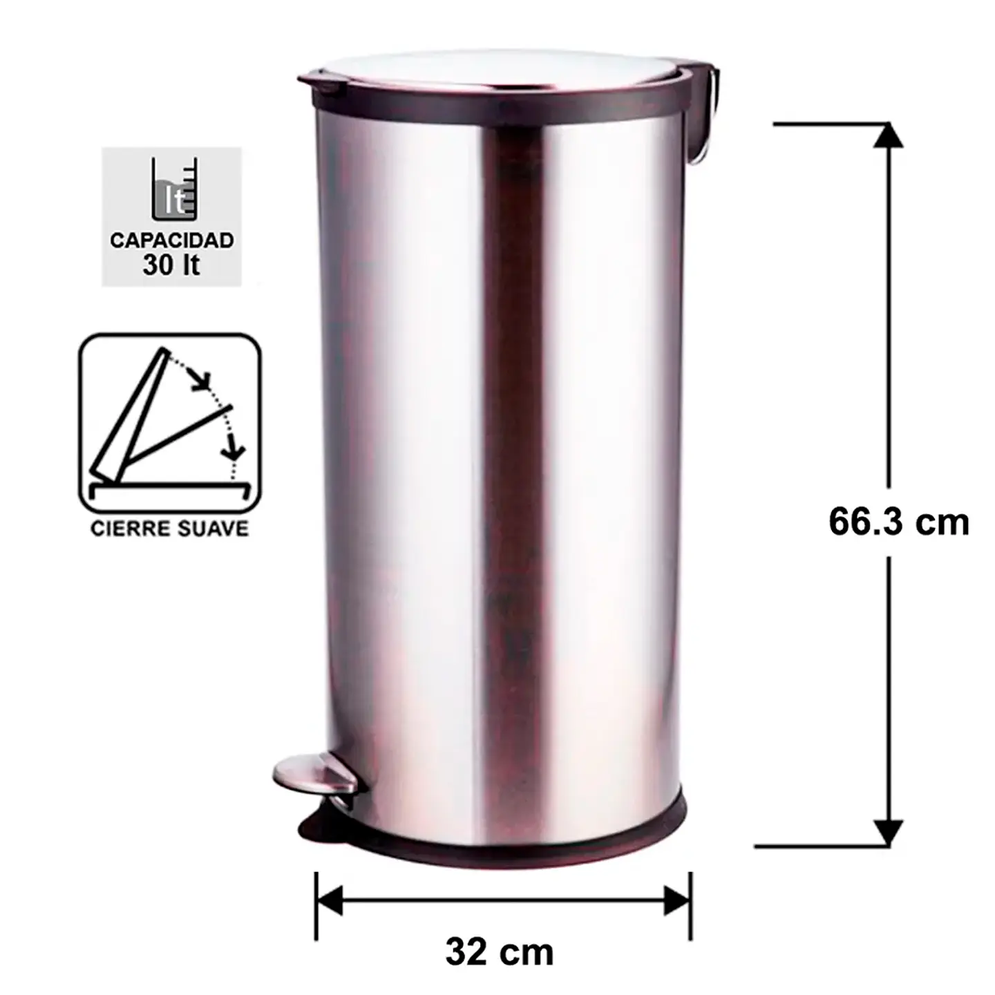 Basurero Acero Inox Cierre Suave 30l 2