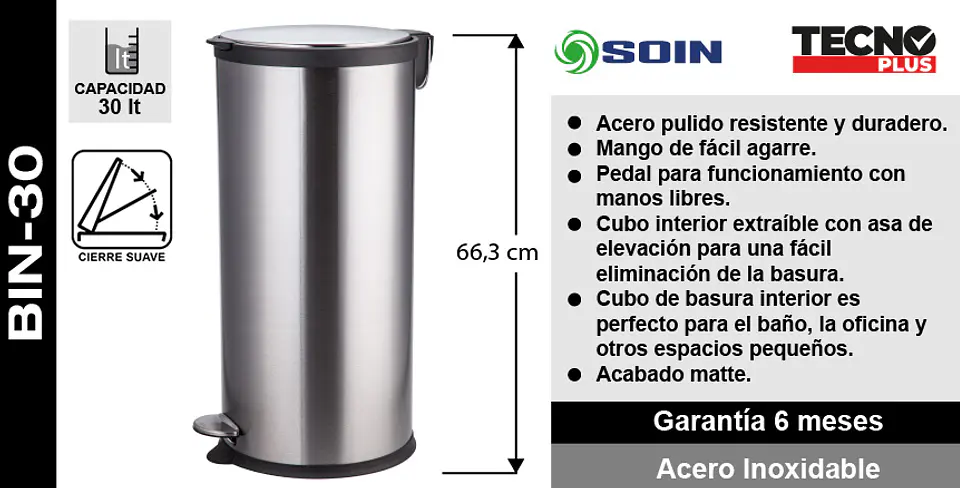 Basurero Acero Inox Cierre Suave 30l 4