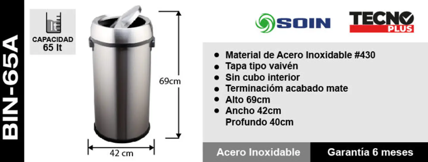 Basurero Acero Inox Soin 65l Vaiven 5