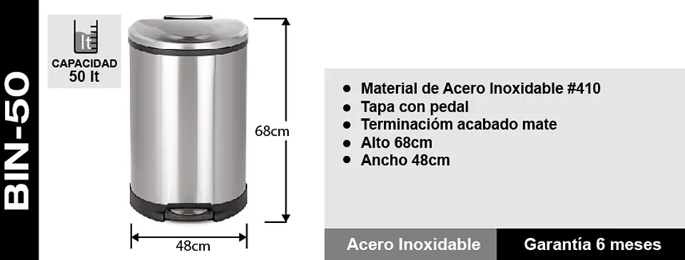 Basurero Acero Inox Soin 50l 6