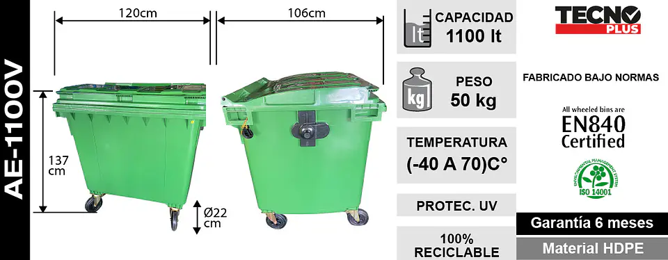 Contenedor De Basura 1.100l Verde 2