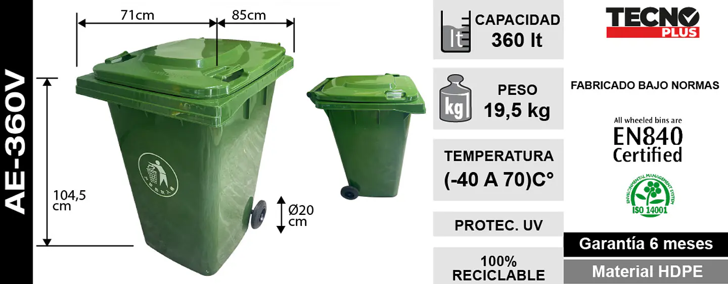 Contenedor De Basura 360l Verde 4