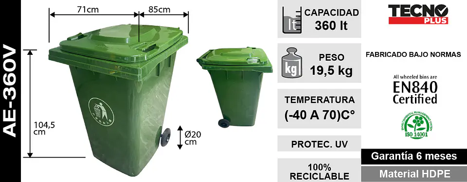 Contenedor De Basura 360l Verde 4