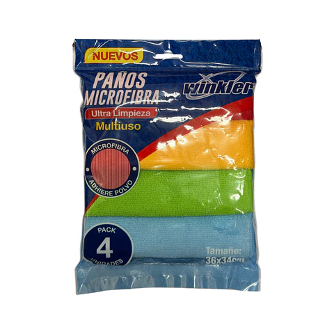 PaÑo Microfibra 4 Colores 36x34cm Bolsa 4un