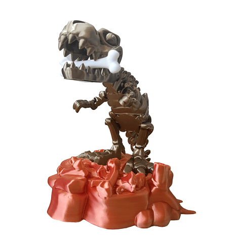 Figura De T-Rex Con Base Y Accesorio De Hueso Impresos En 3d