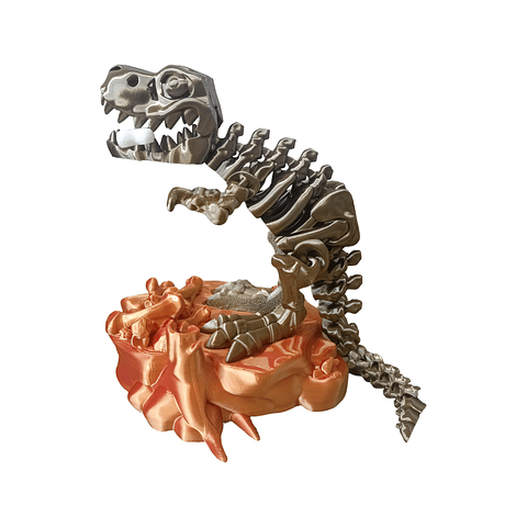 Figura De T-Rex Con Base Y Accesorio De Hueso Impresos En 3d