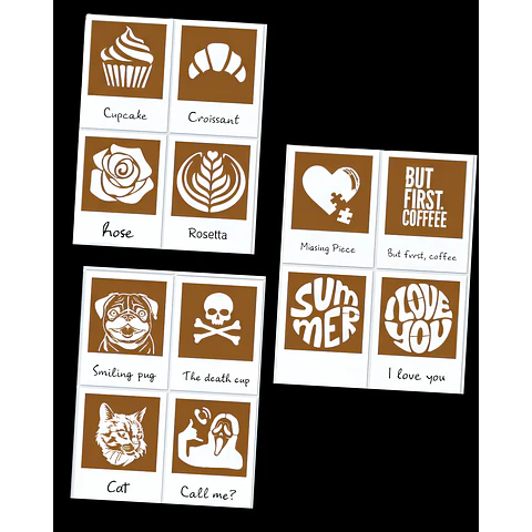 Set Plantillas para Decorar Café con la Cámara Instantánea LATTE-SHOT 