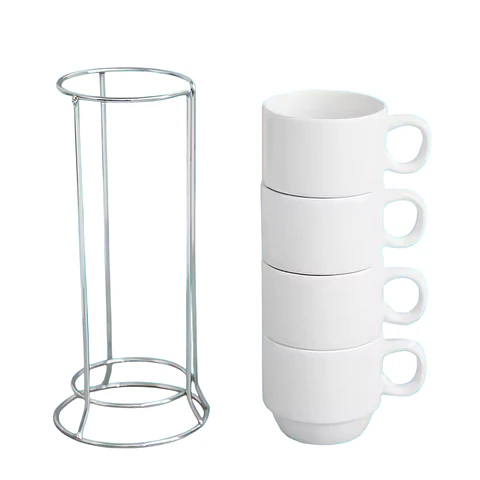 Pack de 4 Tazas Para Café Apilables 6cm + Soporte