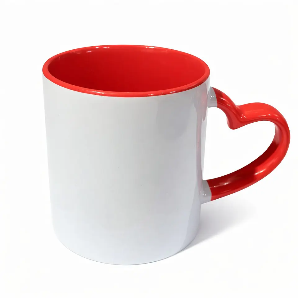 Taza de Cerámica Asa de Corazón Borde Rojo 11oz 12 Unidades 1